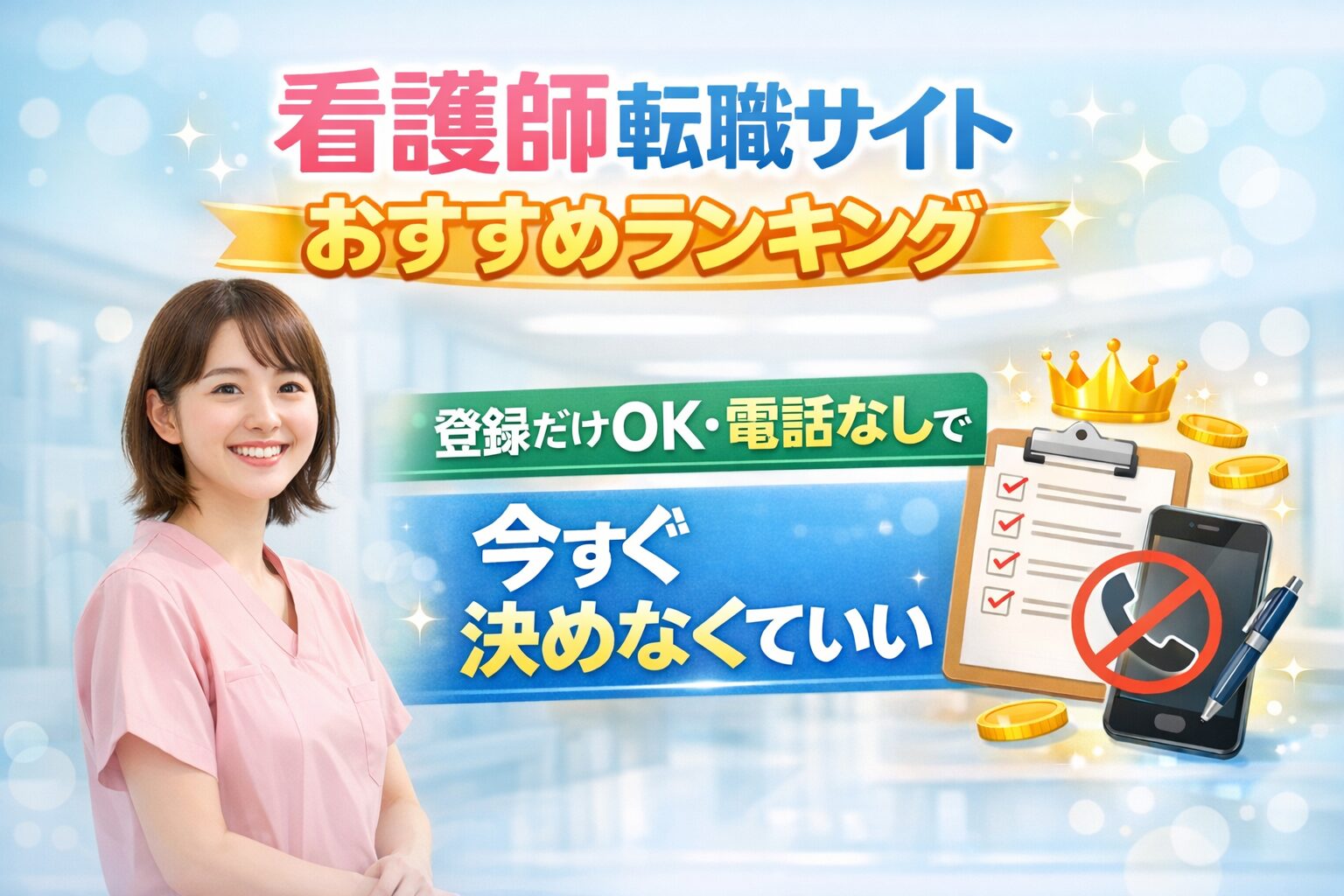 看護師転職サイトおすすめランキング |登録だけOK・電話なしで「今すぐ決めなくていい」