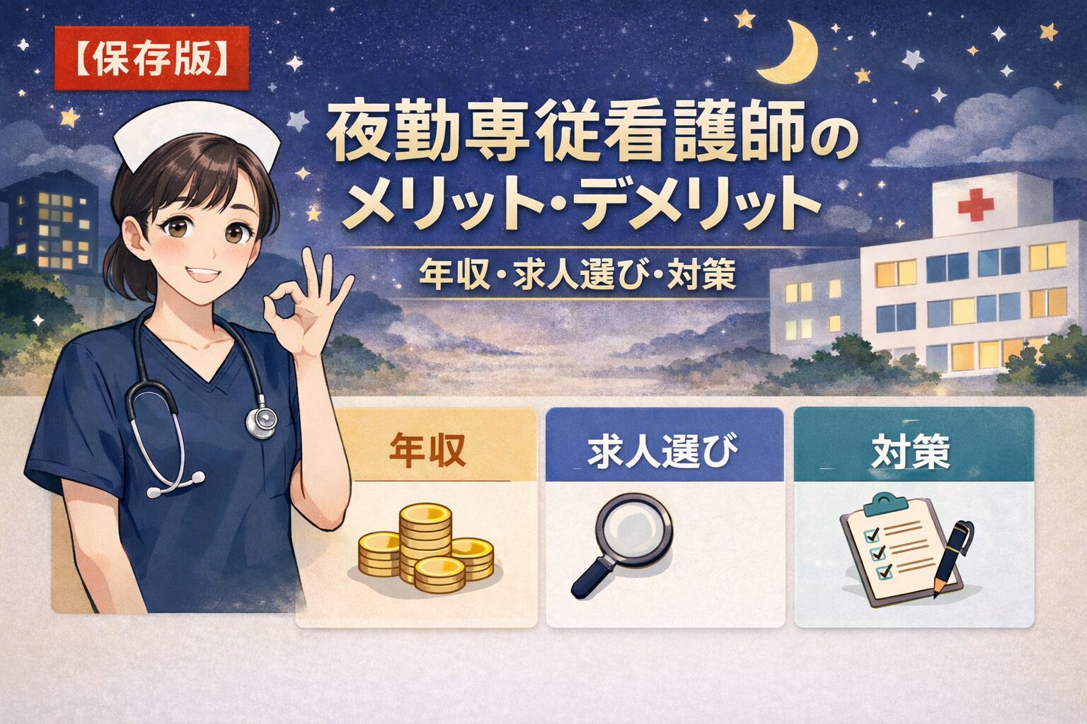 【保存版】夜勤専従看護師のメリット・デメリット｜年収・求人選び・対策まで